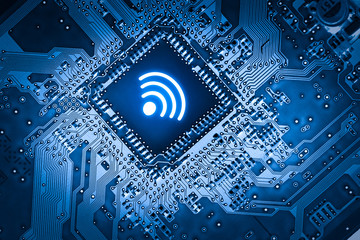 Social media, WIFI & Internet icon on  motherboard