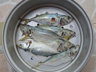 Steamed mackerel, seafood