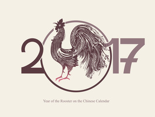 Fototapeta na wymiar Symbol 2017 year of Rooster on the Chinese calendar. Silhouette of decorated cock.