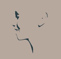 Human head silhouette. Face side view. Elegant silhouette of part of human face. Vector Illustration. Emotions of the happiness