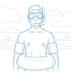Man with swimming equipment vector illustration.