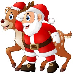 Happy cartoon Santa and reindeer