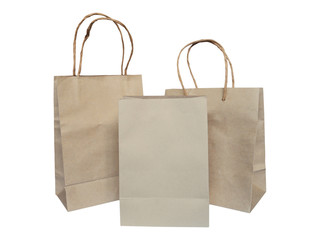 Set of recycled brown shopping bags isolated on white background