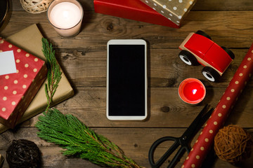 Smartphone mock up  with a copyspace for Christmas.Christmas app