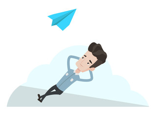 Businessman lying on cloud vector illustration.