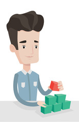 Man building pyramid of network avatars.