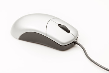 Computer mouse with scroll wheel on a white background.