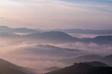 Misty hills in the morning