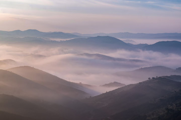 Fototapeta na wymiar Misty hills in the morning