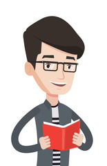 Student reading book vector illustration.