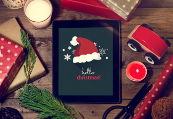 Tablet mock up  with a copyspace for Christmas.Christmas applica