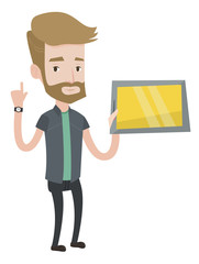 Student using tablet computer vector illustration.