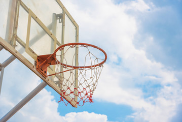 Basketball hoop on a blue sky