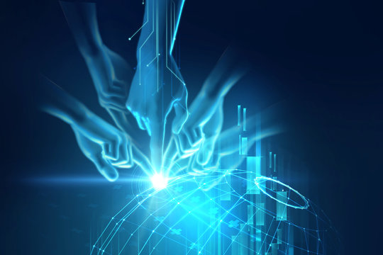 3d illustration of hand touch gesture on futuristic technology e