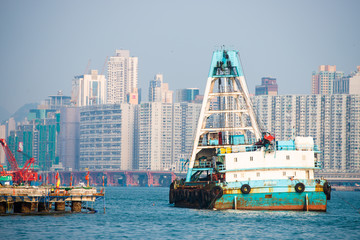 boat transport in Victoria harbor island, Hong Kong