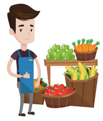 Friendly supermarket worker vector illustration.
