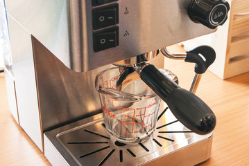 Coffee Machine Portafilter Steam espresso make coffee flowing in