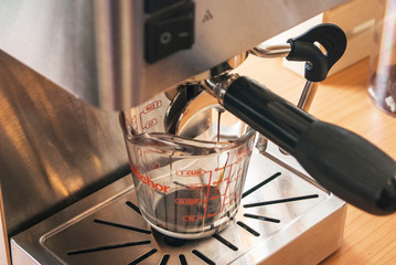 Coffee Machine Portafilter Steam espresso make coffee flowing in