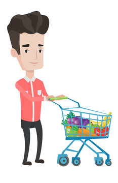 Customer with shopping cart vector illustration.