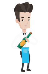 Waiter holding bottle of alcohol.