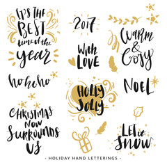 Hand drawn Holiday lettering, Christmas Quotes, Modern Calligraphy, Hand Written Phrases and Design elements