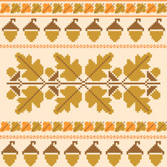 Autumn embroidered background with oak leaves