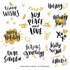 Hand drawn Holiday lettering, Christmas Quotes, Modern Calligraphy, Hand Written Phrases and Design elements