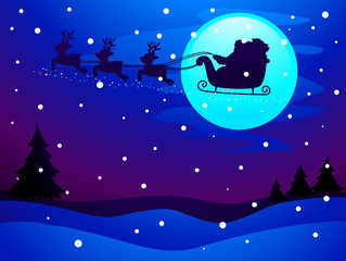 Obraz na płótnie Canvas Vector Illustration of Silhouette Santa Claus Sleigh at Night Sky