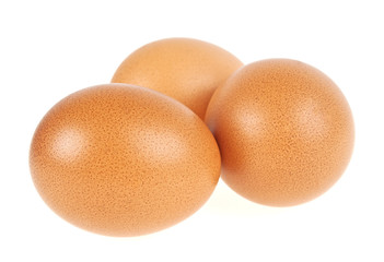 Three eggs isolated on a white background