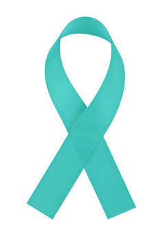Teal ribbon on a white background