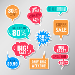 Set of colorful sale labels balloon speech bubbles