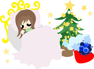 Obraz na płótnie Canvas The cute illustration of Christmas and a girl -Waiting presents-