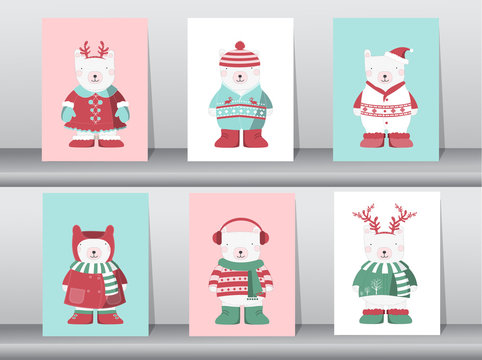 Set of winter cute bear,Vector illustrations
