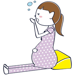 ポニーテールの妊婦　あくび