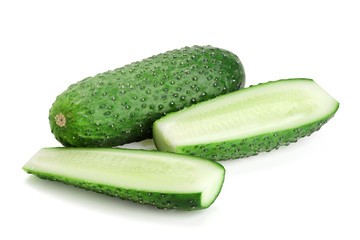 Green cucumbers on a white background