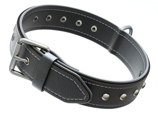 Black leather dog collar isolated on white background