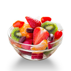 Diet-Fresh tasty mix fruit salad in the bowl isolated on white b
