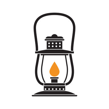 recommend clip art: Vintage camping lantern silhouette isolated on white background. Retro gas lamp with glowing fire wick. Oil lantern outline vector illustration. Old lamp for hiking.