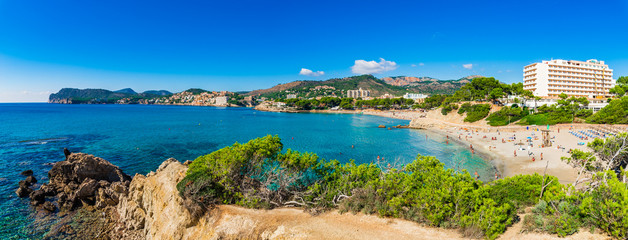Panoramic view to the coast of Spain Majorca Peguera beaches Platja de la Romana and de Tora
