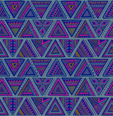 Vector seamless pattern with colorful hand drawn ethnic elements