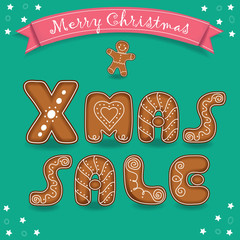 Xmas sale. Merry Christmas. Gingerbreads font