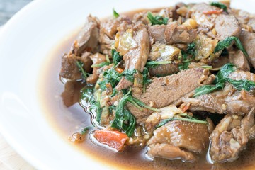stir-fried roast duck and holy basil thai food