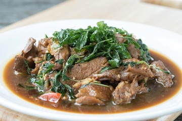 stir-fried roast duck and holy basil thai food