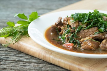 stir-fried roast duck and holy basil thai food