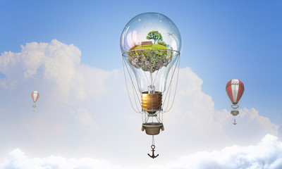 Aerostats flying high . Mixed media