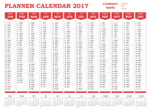 Planner calendar 2017 for companies and private use