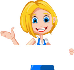 cute mom cartoon with blank sign