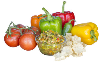 Isolated Chips And Salsa With Veggies