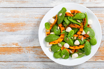 grilled pumpkin, mini mozzarella, baby spinach and pumpkin seeds