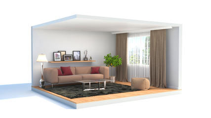 interior with sofa. 3d illustration